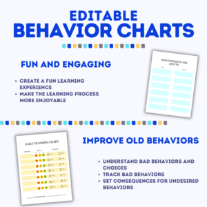 This resource includes Editable Behavior Management Tracking tools and activities that aim to understand, analyze, track, and reward behaviors. If you are looking for a behavior management bundle, Consequence Chart, Coping strategies, Monthly, Weekly, or Daily Charts, Behavior Contract, and many more behavior charts and trackers for Autism, ABA, and Speech Therapy, this Visual Behavior Bundle has it all!