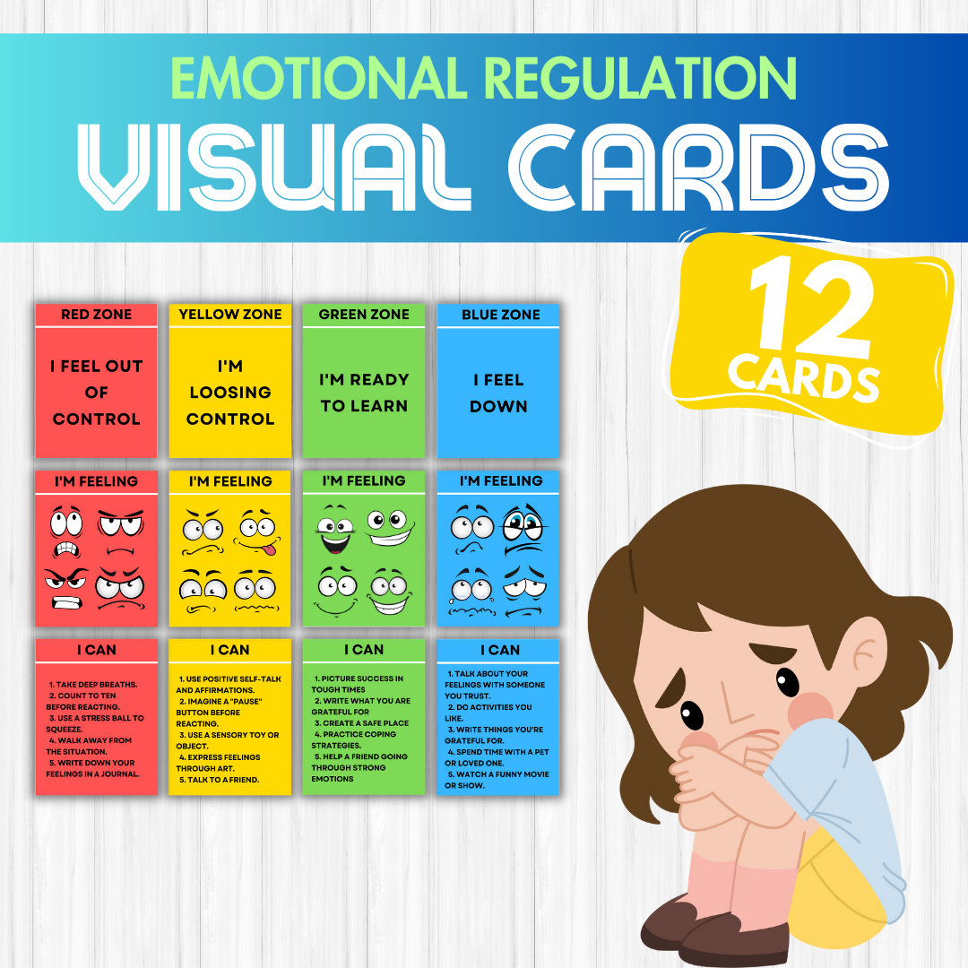 Introducing our Emotional Coping Strategy Visual Cards – 12 powerful tools to help children recognize their emotions, learn and practice coping strategies. 12 Fun and engaging Emotion Visual Cards to teach Emotional Regulations and Anger Management for the Calm Down Corner in the Classroom, Homeschool, Therapy, Special Education, ADHD, and Autism support.