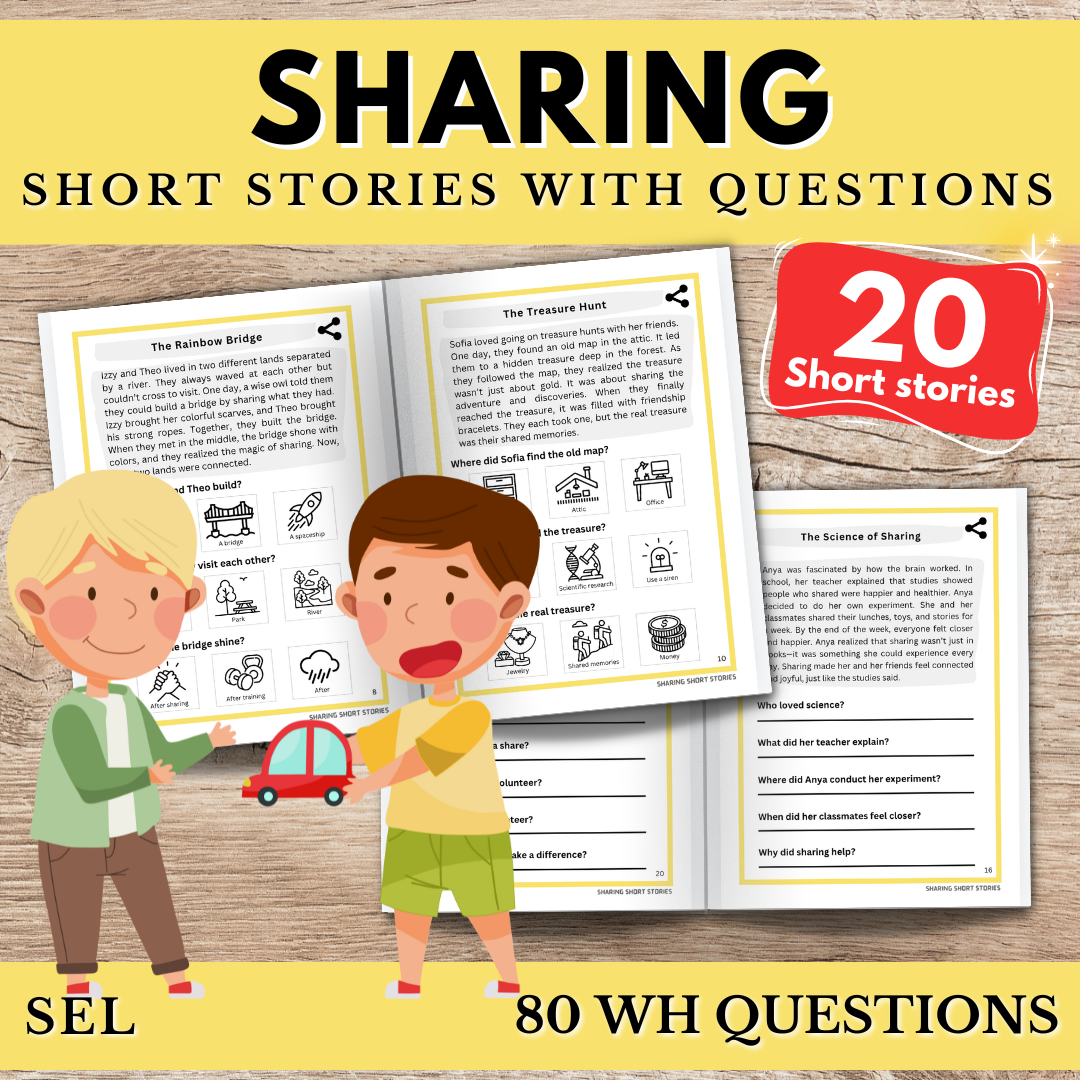 Sharing 20 Short Stories W/ WH Open Questions Autism Reading SEL Speech Therapy